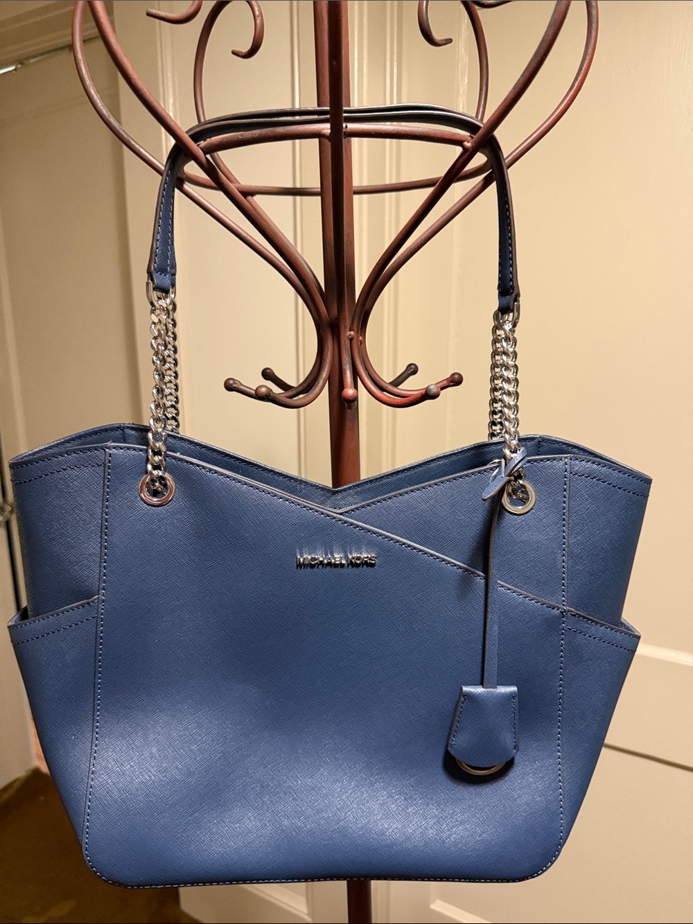 MICHAEL KORS Navy Saffiano Leather Chain-Strap Tote